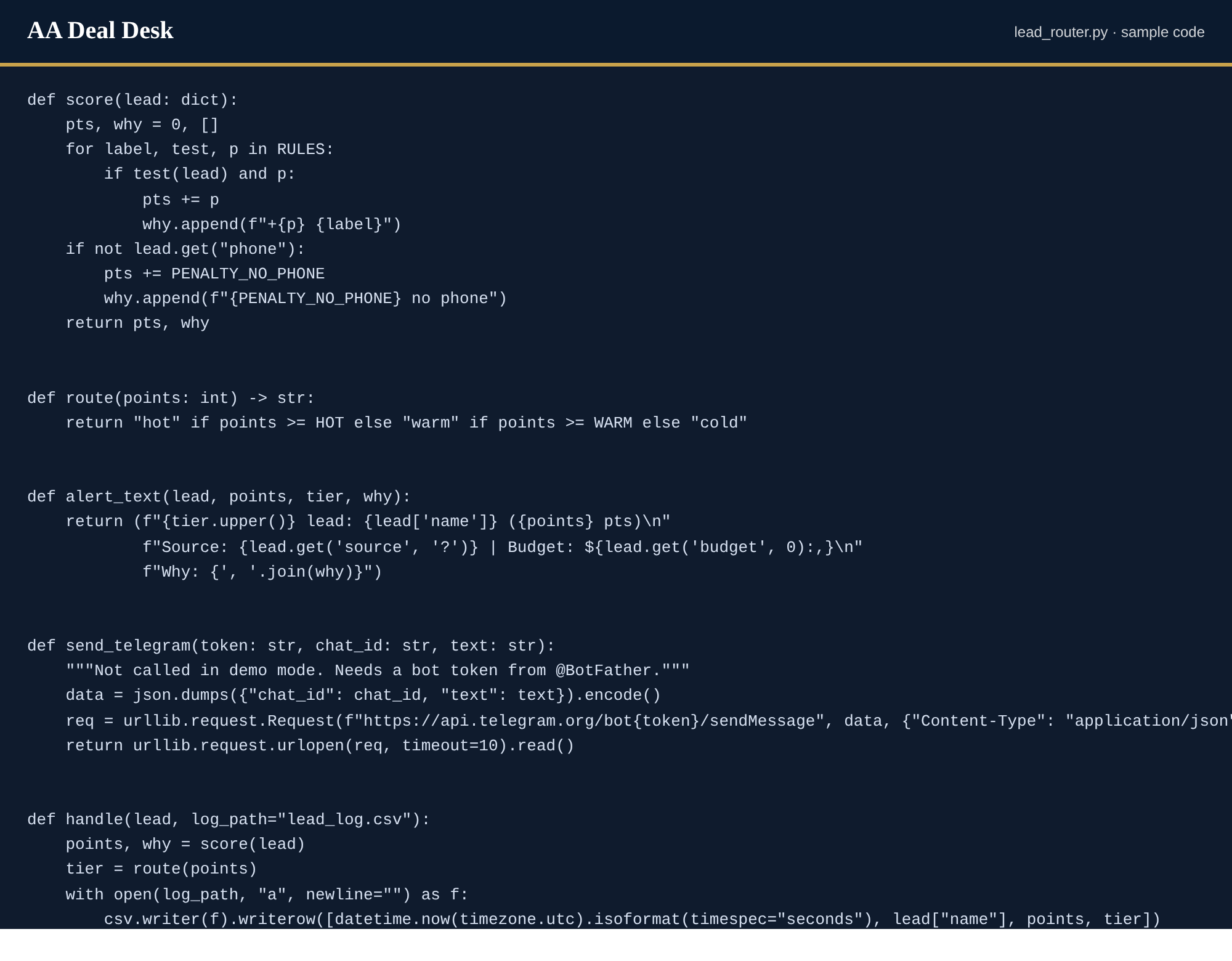 Python code for the lead router
