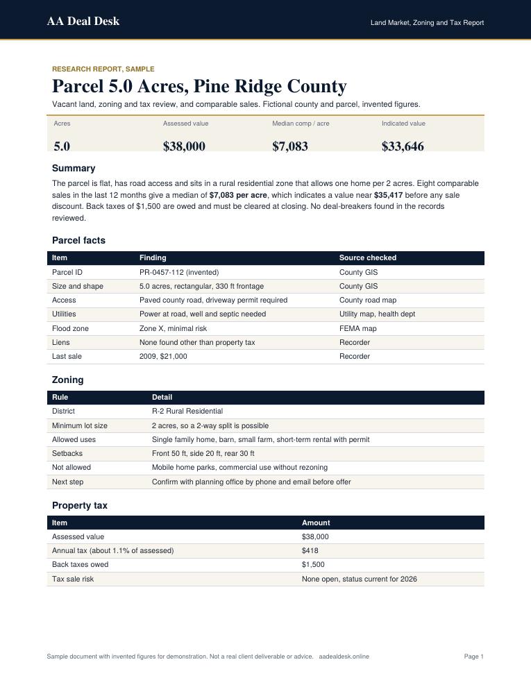 First page of the land zoning report